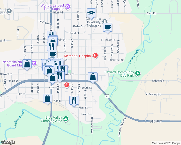 map of restaurants, bars, coffee shops, grocery stores, and more near 4h Seward Street in Seward