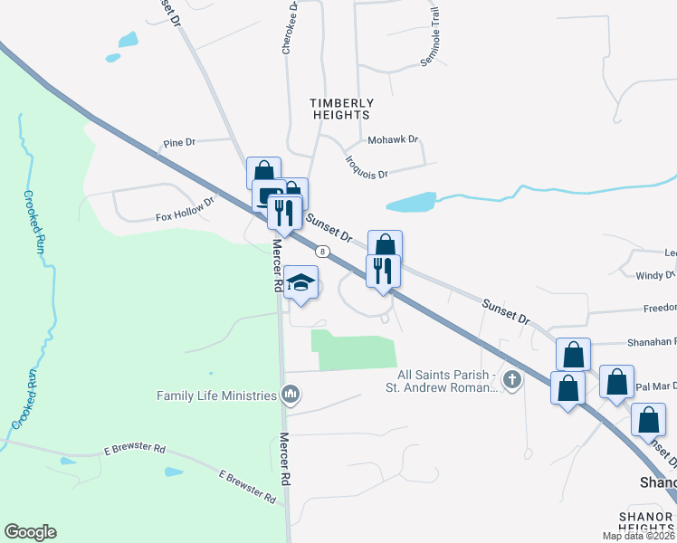 map of restaurants, bars, coffee shops, grocery stores, and more near 131 Lakeview Drive in Butler