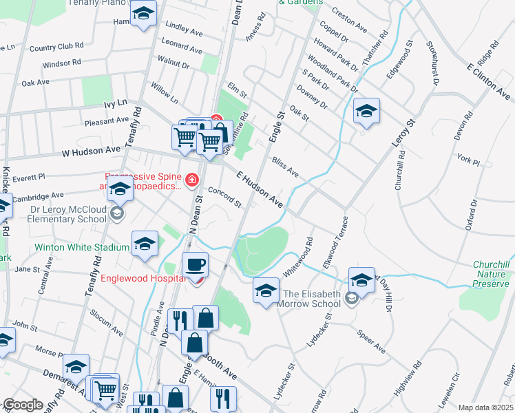 map of restaurants, bars, coffee shops, grocery stores, and more near 475 Engle Street in Englewood
