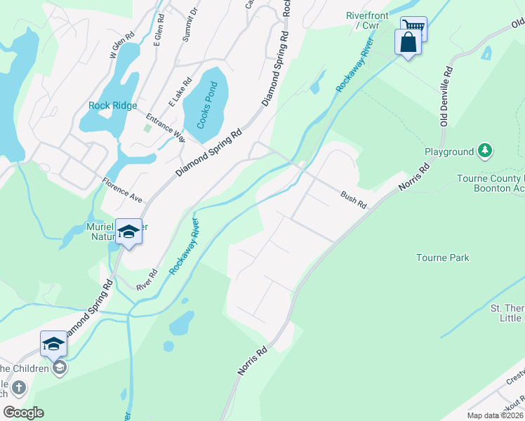 map of restaurants, bars, coffee shops, grocery stores, and more near 14 Farmstead Road in Denville