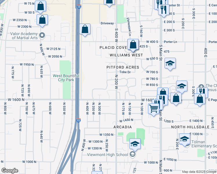 map of restaurants, bars, coffee shops, grocery stores, and more near 1728 Pages Place Drive in Bountiful