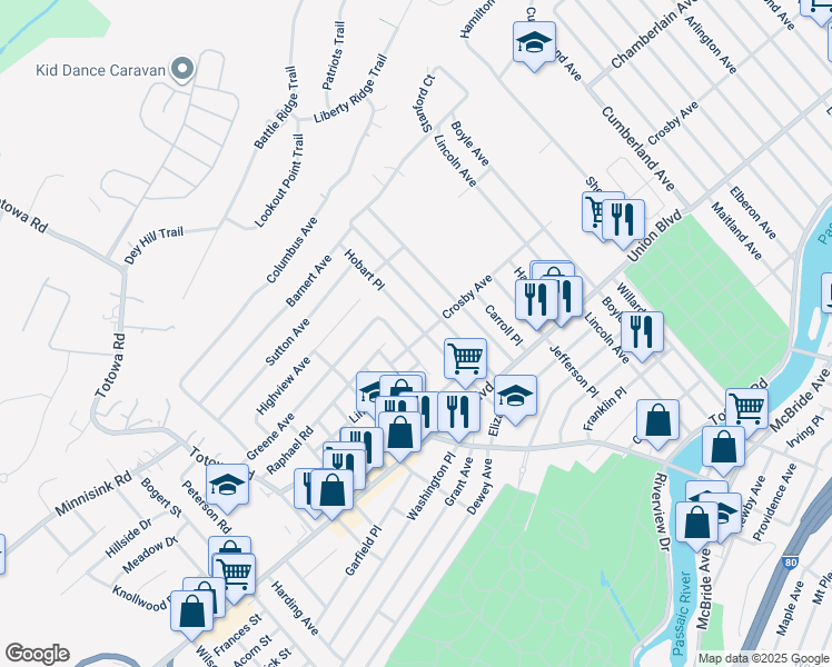 map of restaurants, bars, coffee shops, grocery stores, and more near 75 Hobart Place in Totowa