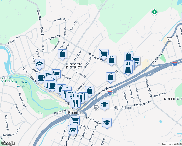 map of restaurants, bars, coffee shops, grocery stores, and more near 409 Union Street in Boonton