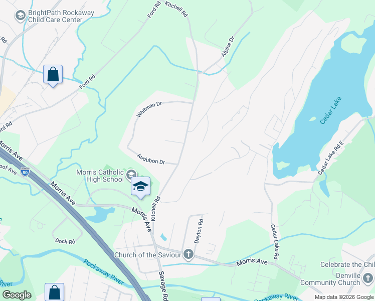 map of restaurants, bars, coffee shops, grocery stores, and more near 34 Kitchell Road in Denville