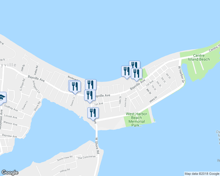 map of restaurants, bars, coffee shops, grocery stores, and more near 11 Nova Avenue in Bayville