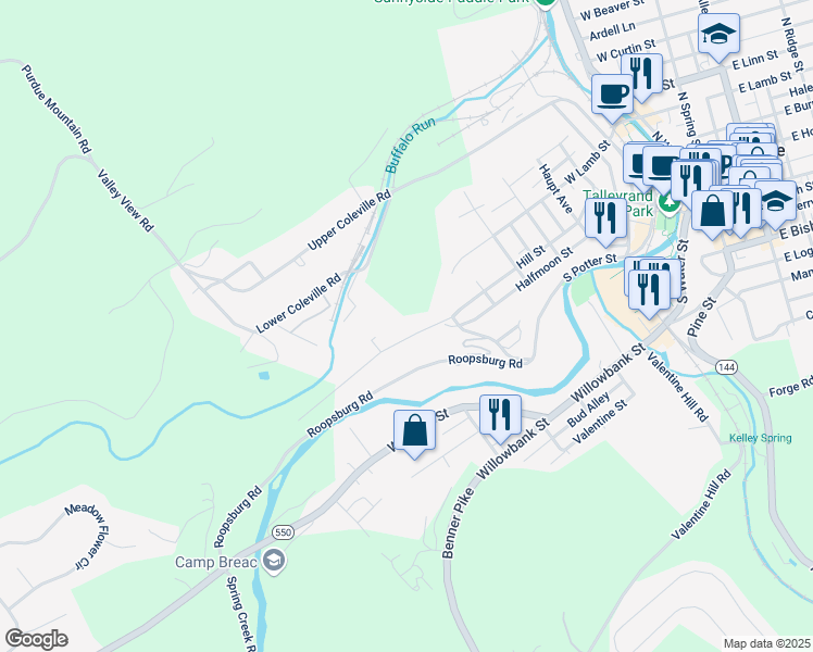 map of restaurants, bars, coffee shops, grocery stores, and more near 937 Halfmoon Street in Bellefonte