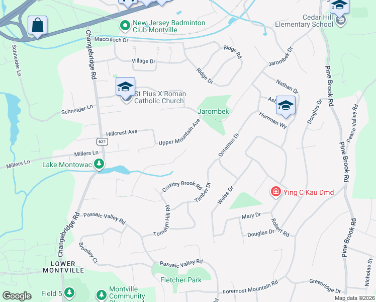 map of restaurants, bars, coffee shops, grocery stores, and more near 16 Daro Court in Montville