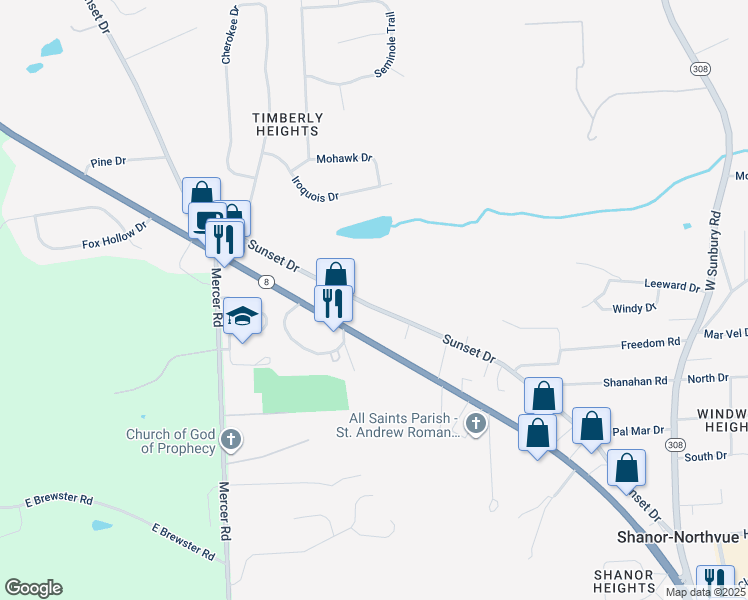 map of restaurants, bars, coffee shops, grocery stores, and more near 436 Sunset Drive in Butler