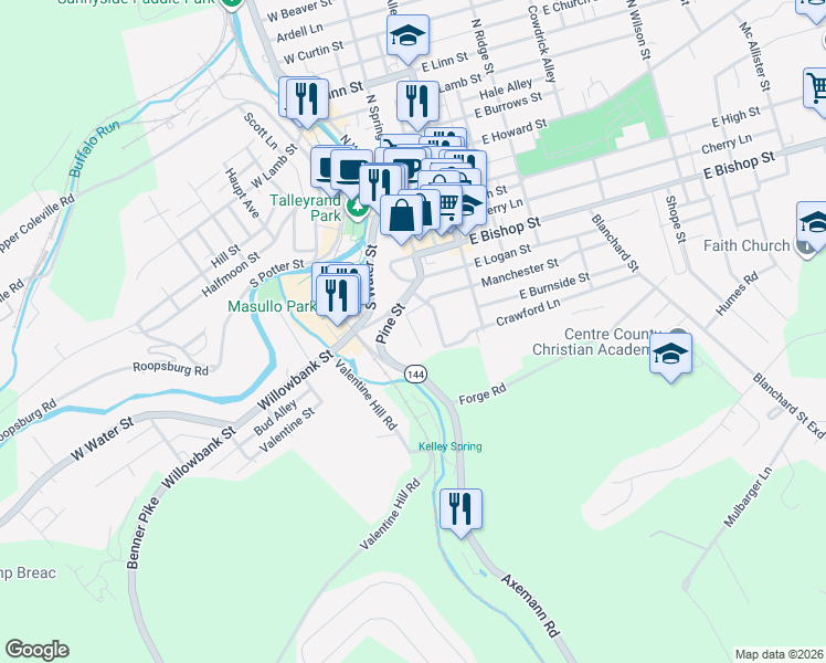 map of restaurants, bars, coffee shops, grocery stores, and more near West Manchester Lane in Bellefonte