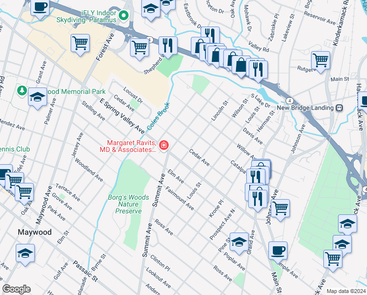 map of restaurants, bars, coffee shops, grocery stores, and more near 183 Cedar Avenue in Hackensack