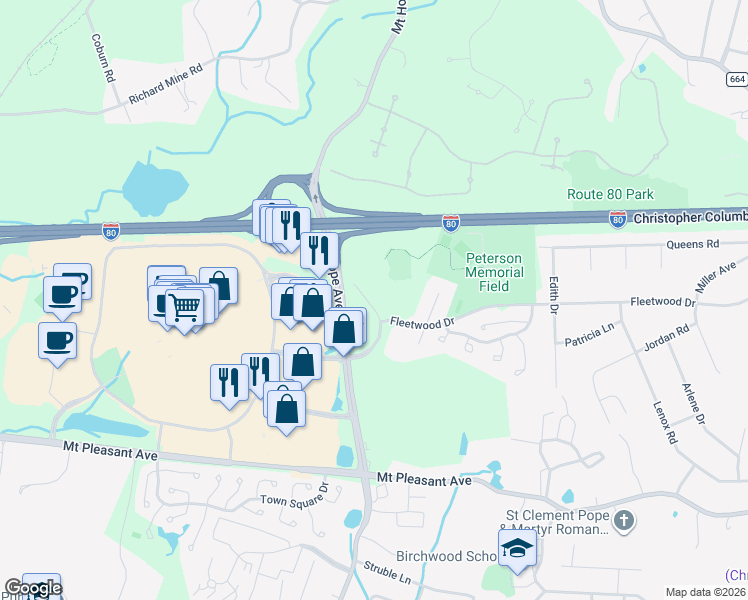 map of restaurants, bars, coffee shops, grocery stores, and more near 410 Mineral Springs Drive in Dover