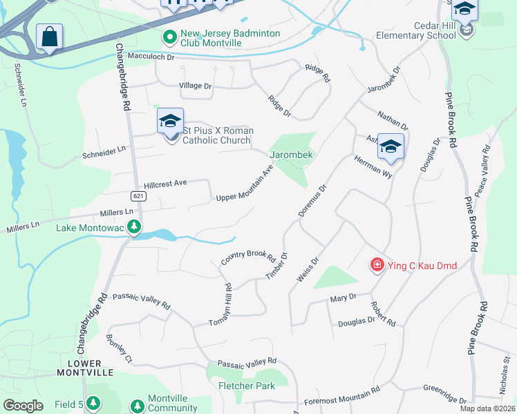 map of restaurants, bars, coffee shops, grocery stores, and more near 16 Daro Court in Montville