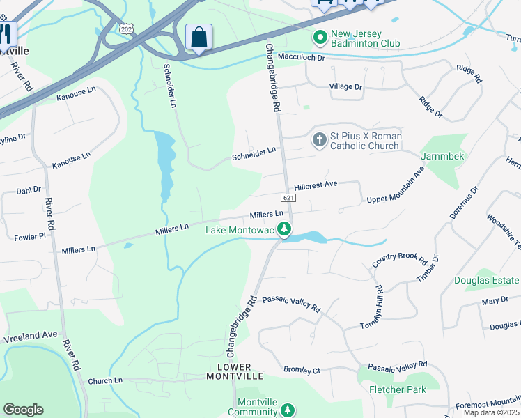map of restaurants, bars, coffee shops, grocery stores, and more near 6 Millers Lane in Montville