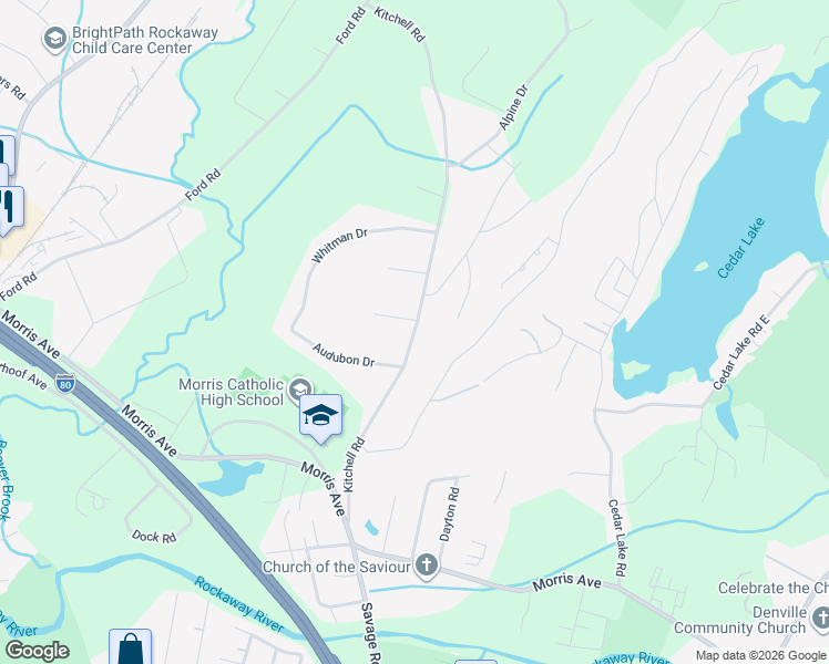 map of restaurants, bars, coffee shops, grocery stores, and more near 34 Kitchell Road in Denville
