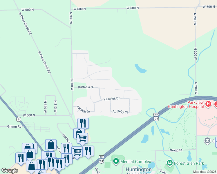 map of restaurants, bars, coffee shops, grocery stores, and more near 700 Bellingham Dr in Huntington