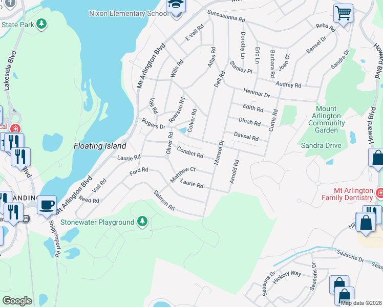 map of restaurants, bars, coffee shops, grocery stores, and more near 30 Condict Road in Roxbury Township