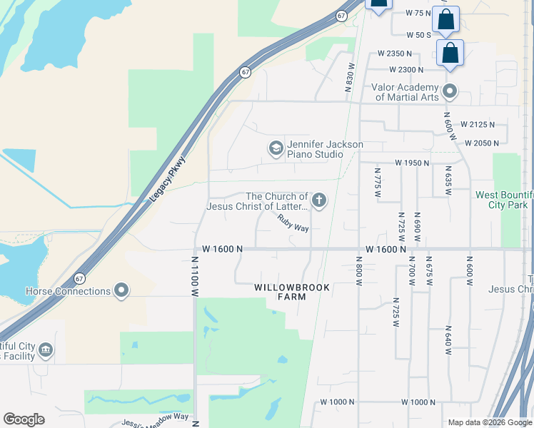 map of restaurants, bars, coffee shops, grocery stores, and more near 1832 North Olsen Way in West Bountiful