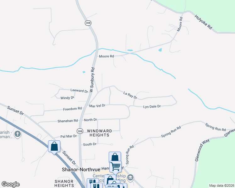 map of restaurants, bars, coffee shops, grocery stores, and more near 104 Pine-Aire Drive in Butler