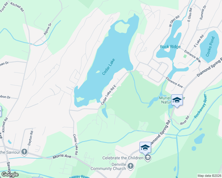 map of restaurants, bars, coffee shops, grocery stores, and more near 80 Cedar Lake East in Denville