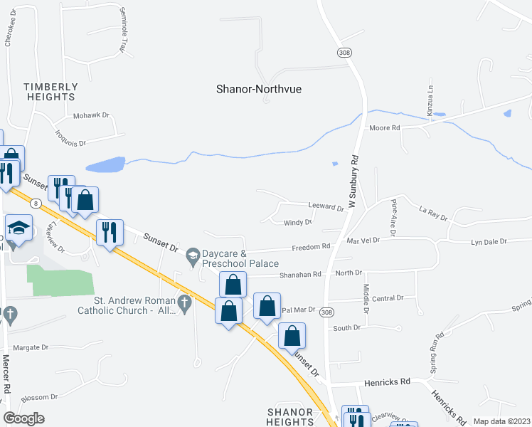 map of restaurants, bars, coffee shops, grocery stores, and more near 211 Gusty Drive in Butler