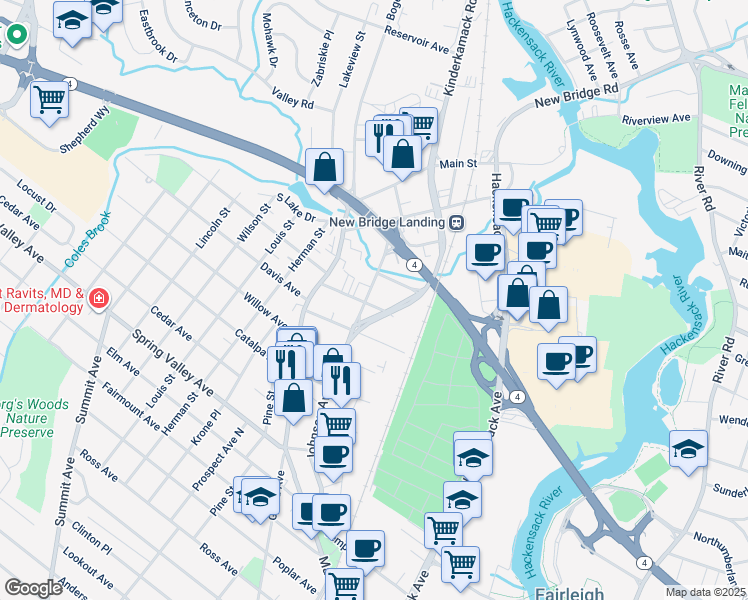 map of restaurants, bars, coffee shops, grocery stores, and more near 35 Jefferson Street in Hackensack