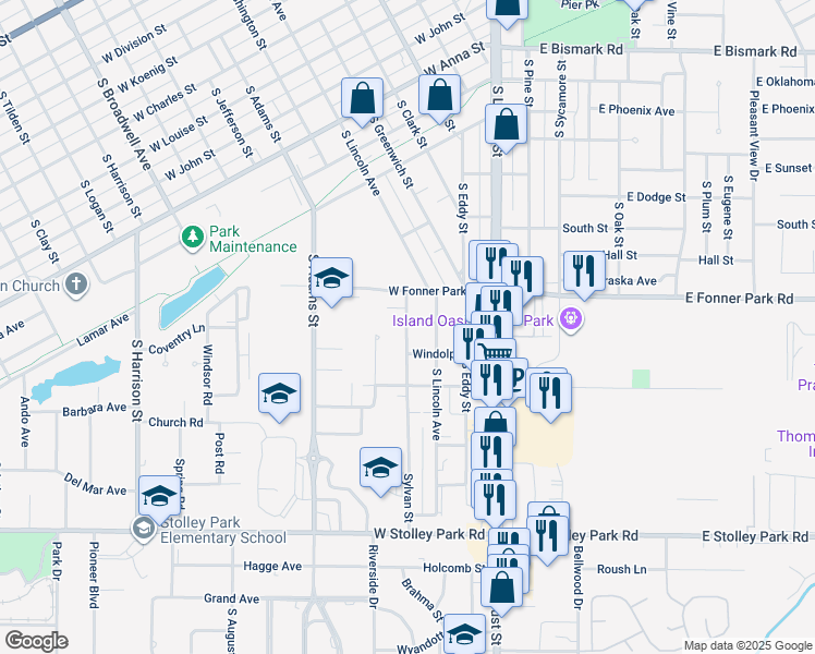 map of restaurants, bars, coffee shops, grocery stores, and more near 1311 Sylvan Street in Grand Island