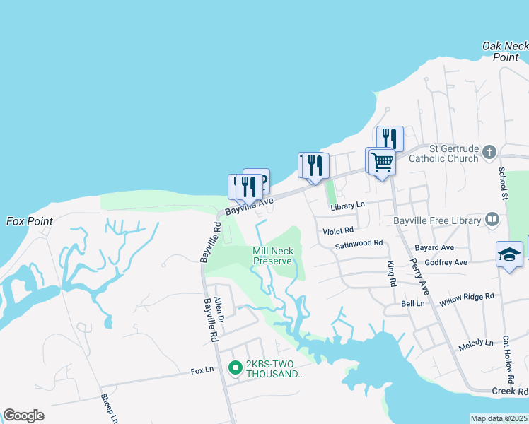 map of restaurants, bars, coffee shops, grocery stores, and more near 18 Wilson Avenue in Bayville