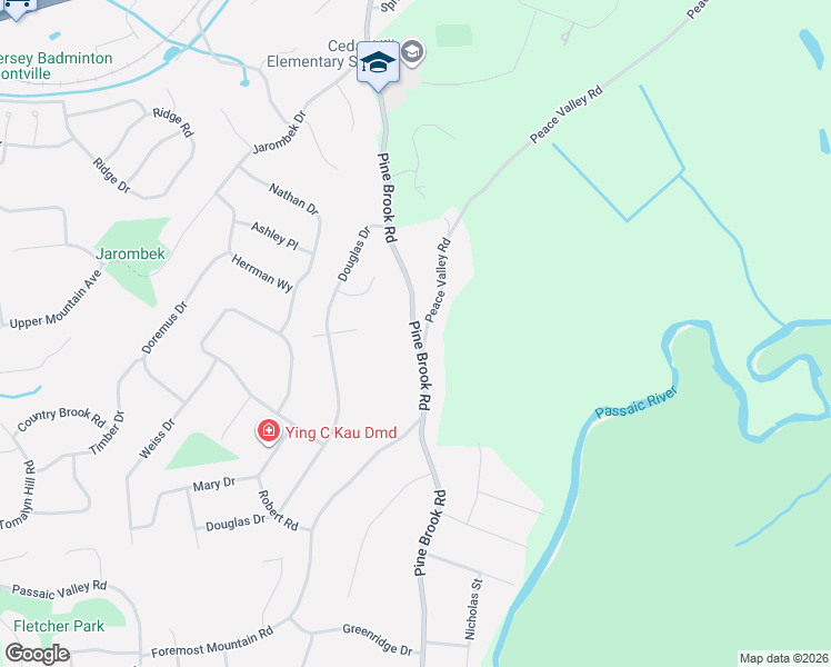 map of restaurants, bars, coffee shops, grocery stores, and more near 1 Peace Valley Road in Montville