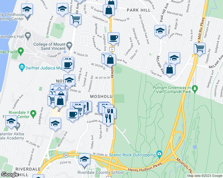 map of restaurants, bars, coffee shops, grocery stores, and more near 220 Whalen Street in Bronx