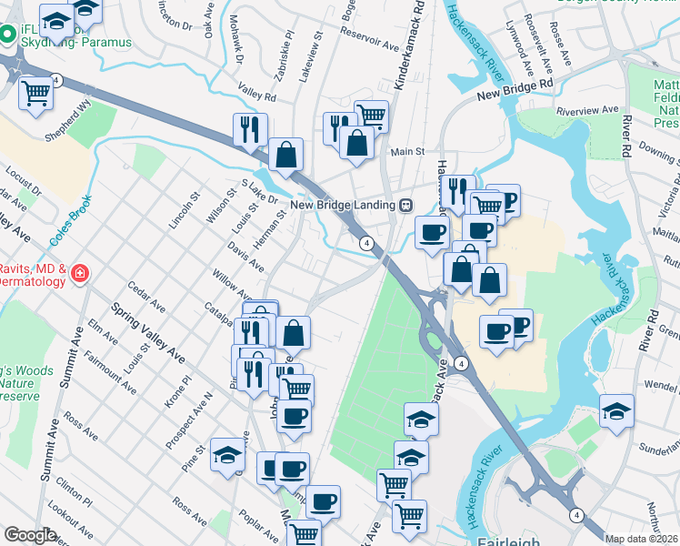 map of restaurants, bars, coffee shops, grocery stores, and more near 35 Jefferson Street in Hackensack