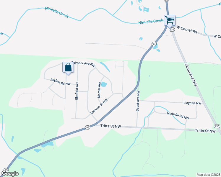 map of restaurants, bars, coffee shops, grocery stores, and more near 11801 Glencoe Street Northwest in Canal Fulton