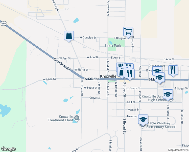 map of restaurants, bars, coffee shops, grocery stores, and more near 200-214 West Main Street in Knoxville