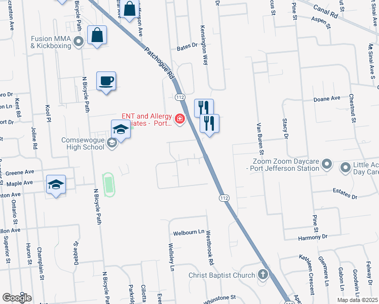 map of restaurants, bars, coffee shops, grocery stores, and more near 30 Sagamore Hills Drive in Port Jefferson Station