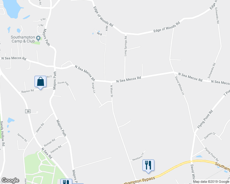 map of restaurants, bars, coffee shops, grocery stores, and more near 514 North Main Street in Southampton