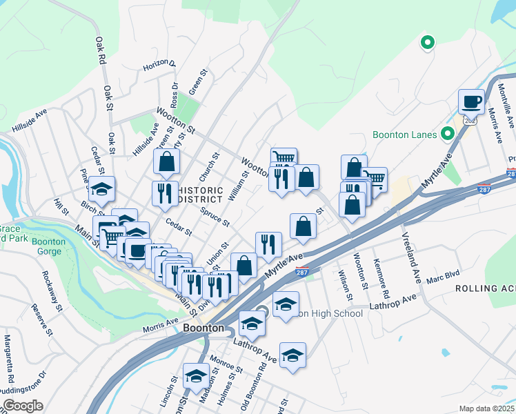 map of restaurants, bars, coffee shops, grocery stores, and more near 409 Union Street in Boonton
