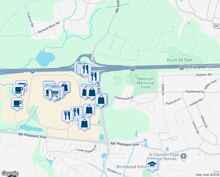 map of restaurants, bars, coffee shops, grocery stores, and more near 410 Mineral Springs Drive in Dover