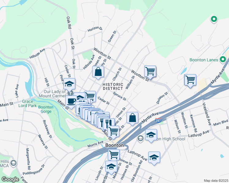 map of restaurants, bars, coffee shops, grocery stores, and more near 331 Cornelia Street in Boonton