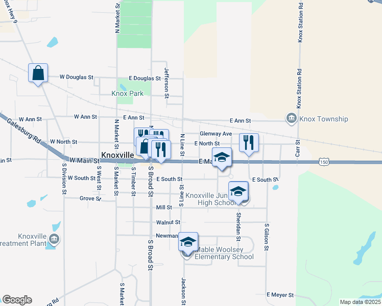 map of restaurants, bars, coffee shops, grocery stores, and more near 401-499 East Main Street in Knoxville