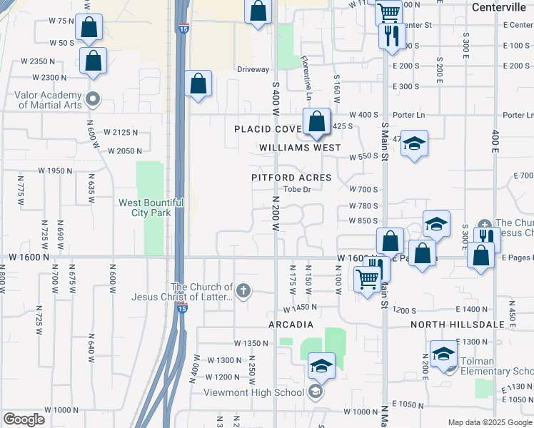 map of restaurants, bars, coffee shops, grocery stores, and more near 215 Lyman Lane in Bountiful