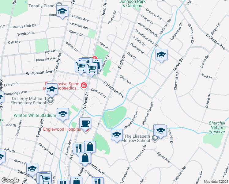 map of restaurants, bars, coffee shops, grocery stores, and more near 475 Engle Street in Englewood