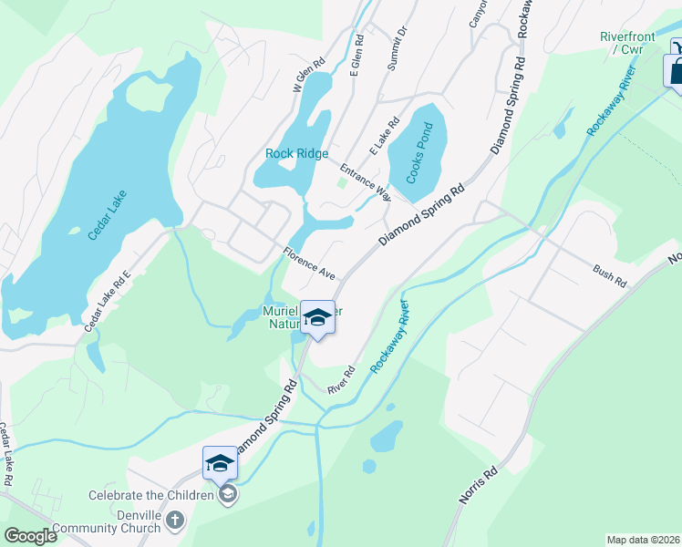 map of restaurants, bars, coffee shops, grocery stores, and more near 344 Diamond Spring Road in Denville