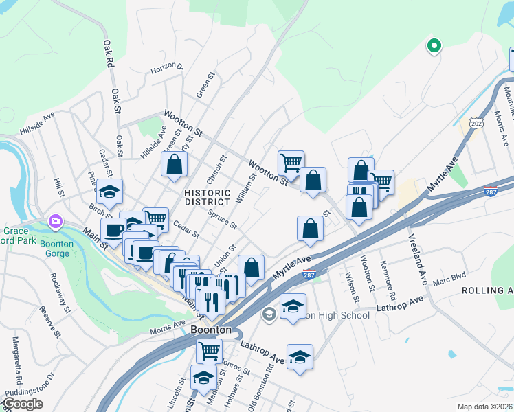 map of restaurants, bars, coffee shops, grocery stores, and more near 409 Union Street in Boonton