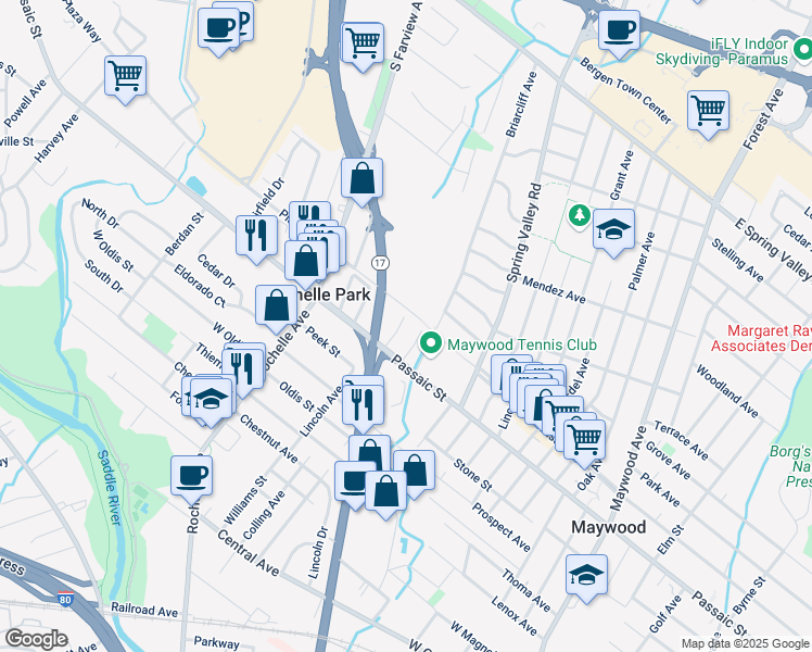 map of restaurants, bars, coffee shops, grocery stores, and more near 9 Ward Street in Rochelle Park