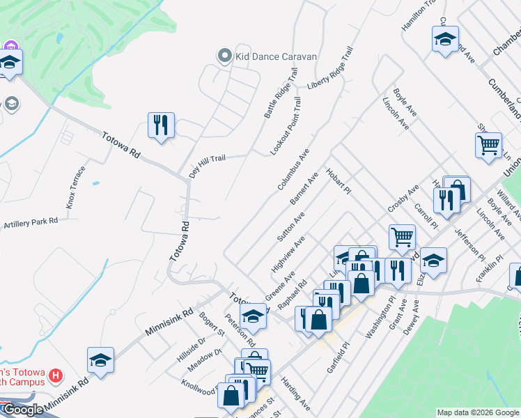 map of restaurants, bars, coffee shops, grocery stores, and more near 72 Barnert Avenue in Totowa
