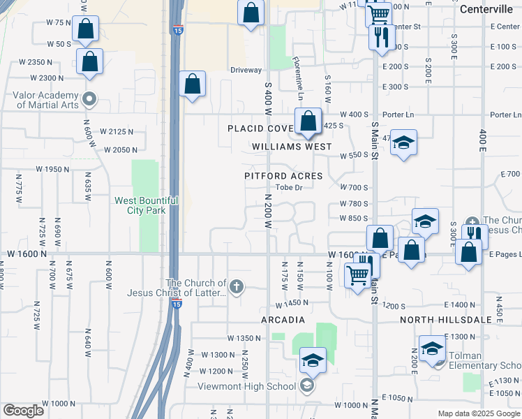 map of restaurants, bars, coffee shops, grocery stores, and more near 215 Lyman Lane in Bountiful