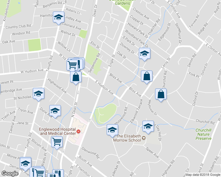map of restaurants, bars, coffee shops, grocery stores, and more near 113 East Hudson Avenue in Englewood