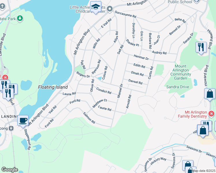 map of restaurants, bars, coffee shops, grocery stores, and more near 48 Rogers Drive in Roxbury Township