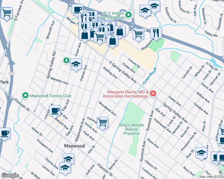 map of restaurants, bars, coffee shops, grocery stores, and more near 73 Washington Avenue in Maywood