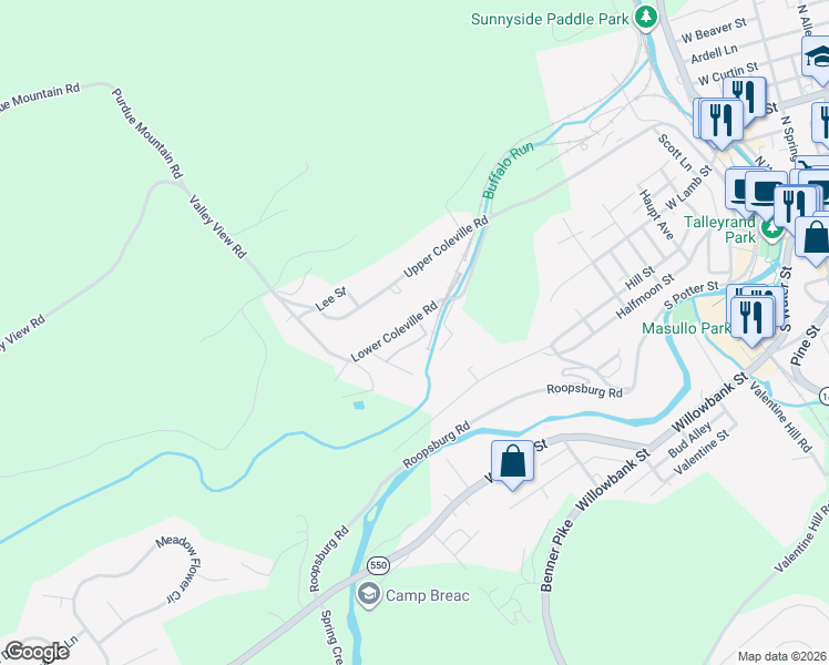 map of restaurants, bars, coffee shops, grocery stores, and more near 224-240 Lower Coleville Rd in Bellefonte