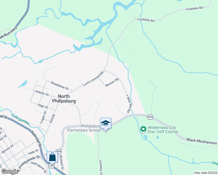 map of restaurants, bars, coffee shops, grocery stores, and more near Womer Road in Philipsburg